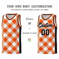 White Orange-Gray Grid Basketball Kits For Team 3
