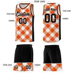 White Orange-Gray Grid Basketball Kits For Team 5