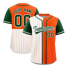 White Orange Green Pinstripe Raglan Baseball Jersey
