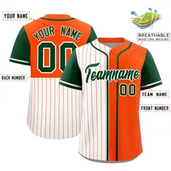 White Orange Green Pinstripe Raglan Baseball Jersey 13