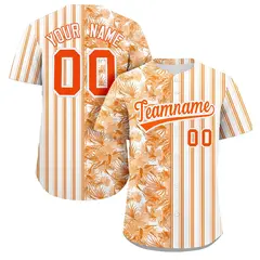 White Orange Hawaii Tropical Flower Stripe Baseball Jersey