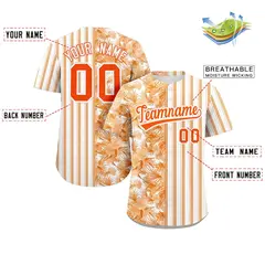 White Orange Hawaii Tropical Flower Stripe Baseball Jersey 2