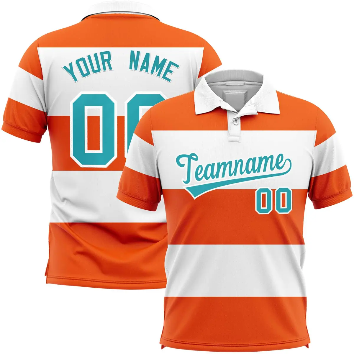 White-Orange Horizontal Stripe Performance Polo Shirt