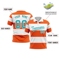 White-Orange Horizontal Stripe Performance Polo Shirt 2