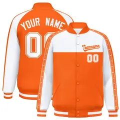 White Orange K-Ribbon Color Block Full-Snap Raglan Varsity Letterman Jacket