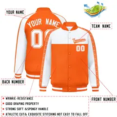 White Orange K-Ribbon Color Block Full-Snap Raglan Varsity Letterman Jacket 2