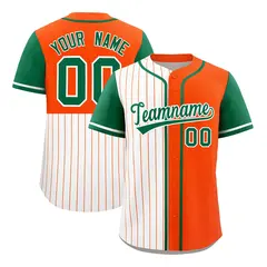 White Orange Kelly Green Pinstripe Raglan Baseball Jersey