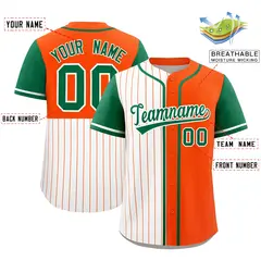 White Orange Kelly Green Pinstripe Raglan Baseball Jersey 2