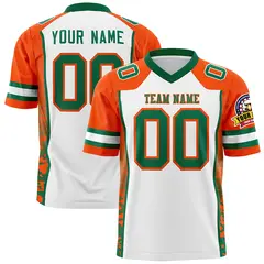 White Orange-Kelly Green Raglan Side Pattern Football Jersey 1