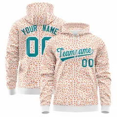 White Orange Leopard Print Varsity Full-Zip Letterman Jacket Hoodie