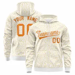 White Orange Leopard Print Varsity Full-Zip Letterman Jacket Hoodie