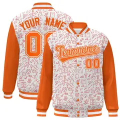 White Orange Line Graffiti Pattern Varsity Raglan Letterman Jacket