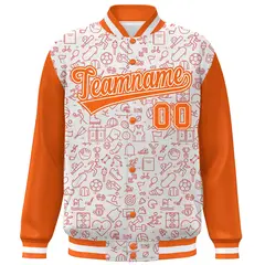 White Orange Line Graffiti Pattern Varsity Raglan Letterman Jacket 3