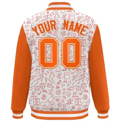 White Orange Line Graffiti Pattern Varsity Raglan Letterman Jacket 4