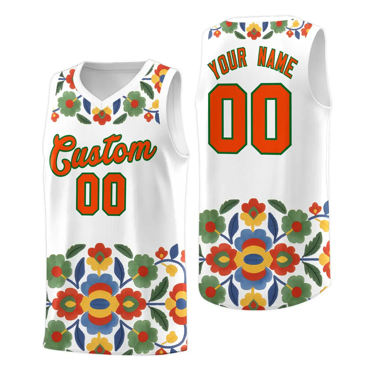 White Orange Mexican Colors Graffiti Basketball Jersey