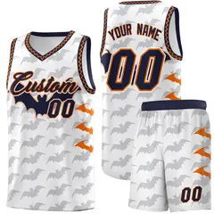 White Orange Navy Bat Pattern Halloween Basketball Jersey 1