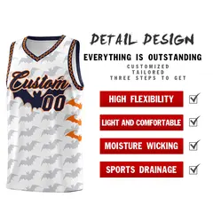 White Orange Navy Bat Pattern Halloween Basketball Jersey 2