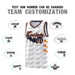 White Orange Navy Bat Pattern Halloween Basketball Jersey 4