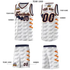 White Orange Navy Bat Pattern Halloween Basketball Jersey 5