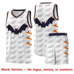 White Orange Navy Bat Pattern Halloween Basketball Jersey 7