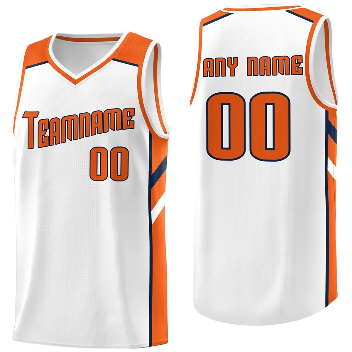 White Orange-Navy Classic Breathable Basketball Jersey
