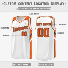 White Orange-Navy Classic Breathable Basketball Jersey 2