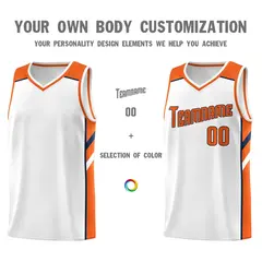 White Orange-Navy Classic Breathable Basketball Jersey 3