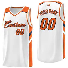 White Orange-Navy Classic Mesh Sport Basketball Jersey