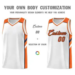 White Orange-Navy Classic Mesh Sport Basketball Jersey 3