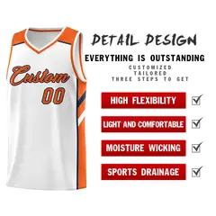 White Orange-Navy Classic Mesh Sport Basketball Jersey 4