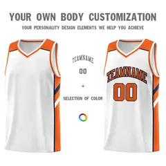 White Orange-Navy Classic Mesh Sport Basketball Jersey 3