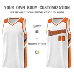 White Orange-Navy Classic Mesh Sport Basketball Jersey 3