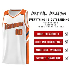 White Orange-Navy Classic Mesh Sport Basketball Jersey 4