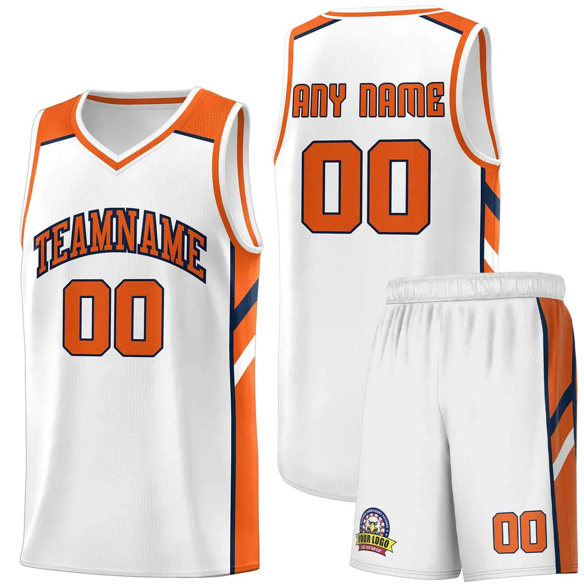 White Orange-Navy Classic Sports Uniform Basketball Jersey