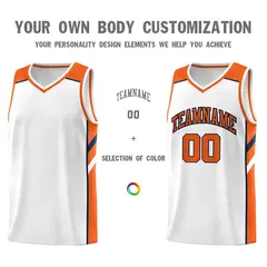 White Orange-Navy Classic Sports Uniform Basketball Jersey 3