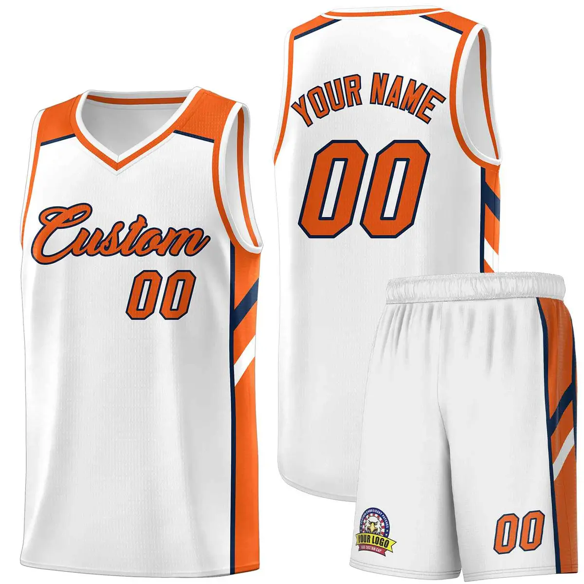 White Orange-Navy Classic Sports Uniform Basketball Jersey