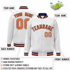 White Orange-Navy Classic Varsity Full-Snap Letterman Jacket 2