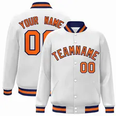 White Orange-Navy Classic Varsity Full-Snap Letterman Jacket 1