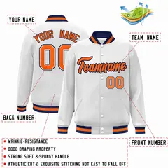 White Orange-Navy Classic Varsity Full-Snap Letterman Jacket 2
