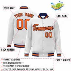White Orange-Navy Classic Varsity Full-Snap Letterman Jacket 2