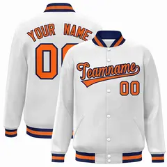 White Orange-Navy Classic Varsity Full-Snap Letterman Jacket