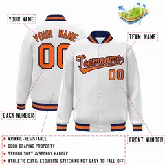 White Orange-Navy Classic Varsity Full-Snap Letterman Jacket 2