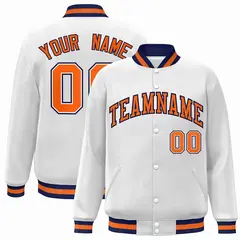 White Orange-Navy Classic Varsity Full-Snap Letterman Jacket 1