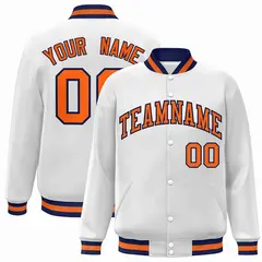 White Orange-Navy Classic Varsity Full-Snap Letterman Jacket 1