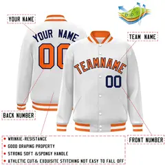 White Orange-Navy Classic Varsity Full-Snap Letterman Jacket 2