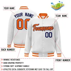 White Orange-Navy Classic Varsity Full-Snap Letterman Jacket 2