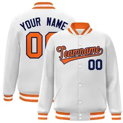 White Orange-Navy Classic Varsity Full-Snap Letterman Jacket 1
