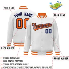 White Orange-Navy Classic Varsity Full-Snap Letterman Jacket 2