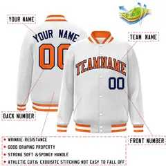 White Orange-Navy Classic Varsity Full-Snap Letterman Jacket 2