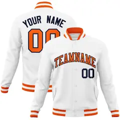 White Orange-Navy Classic Varsity Full-Snap Letterman Jacket 1